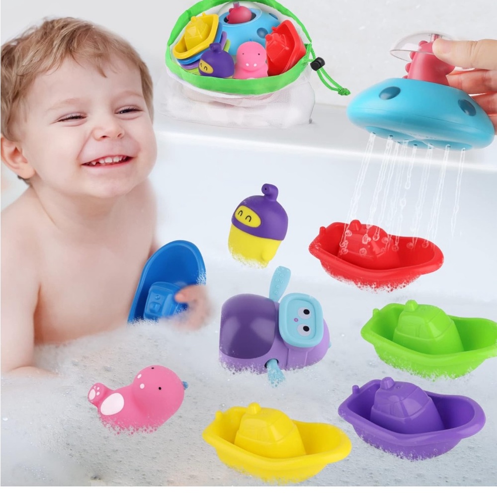 iPlay, iLearn Bath Dino🦖Toys 4 Bathtub 🛀& Pool Floating Stacking Boats⛵️Toys
